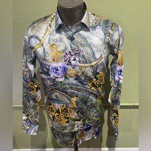 Barabas button front Men's Multicolor gold/lavender Patterned Shirt slim fit